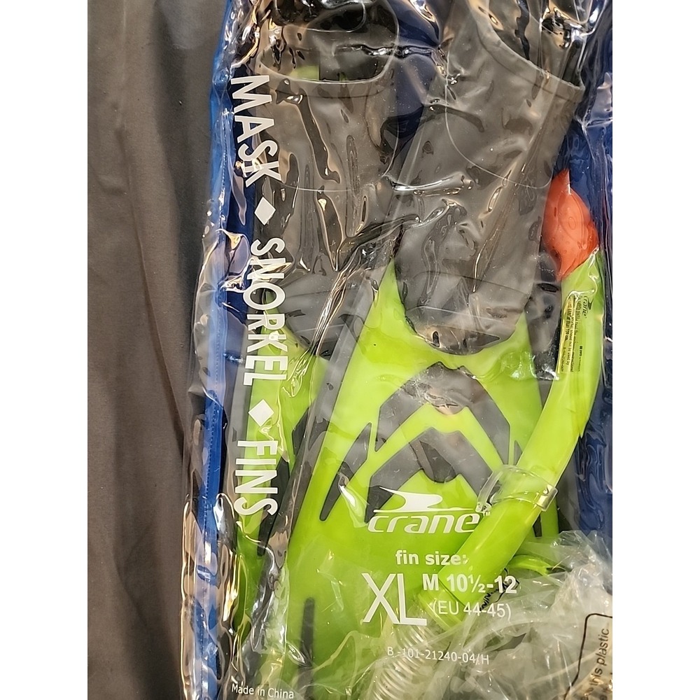 Crane Adult Snorkeling Set XL Mask Snorkel Fins Blue Green Men's 10.5-12 NEW - Picture 5 of 8